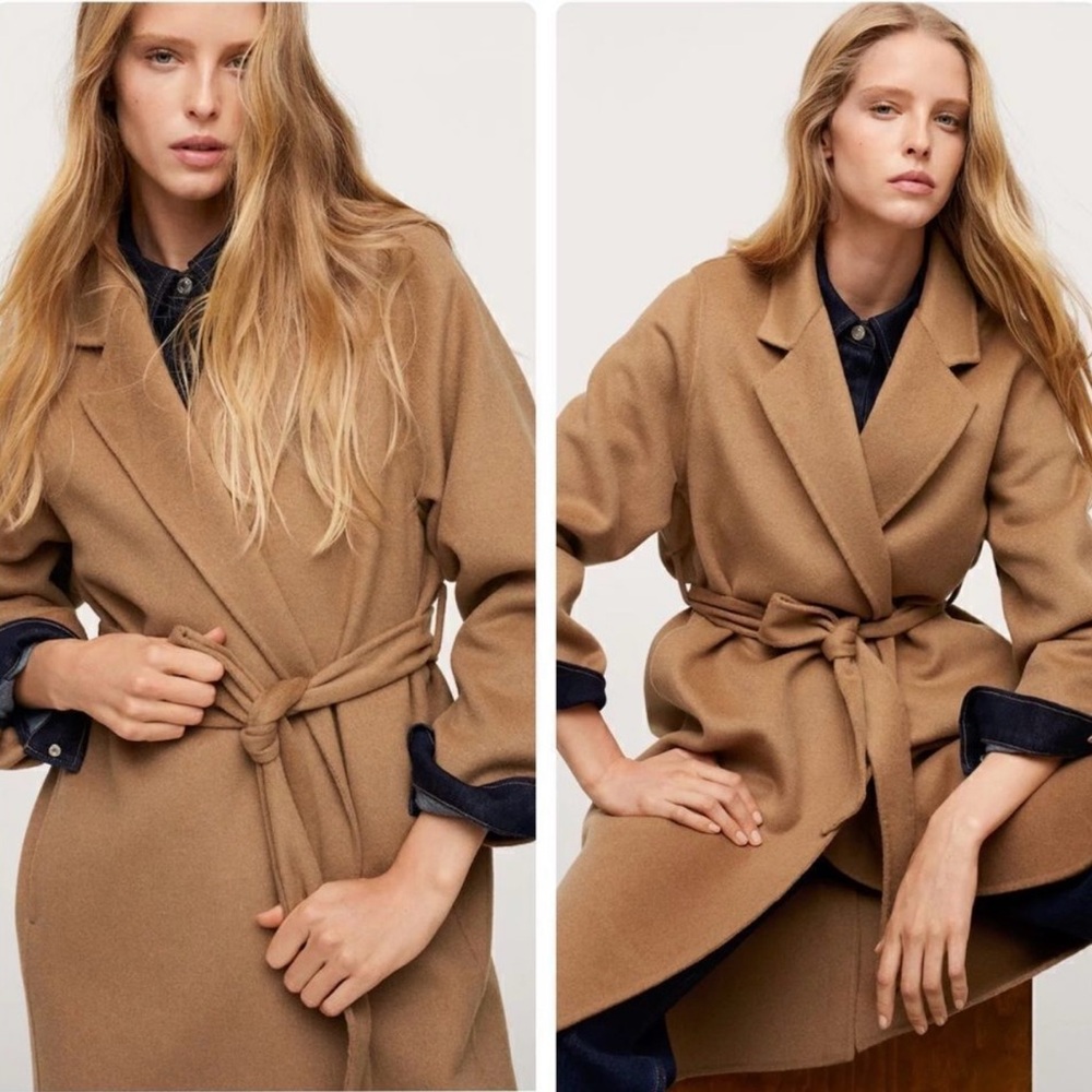 New Mango belted wool blend coat size M